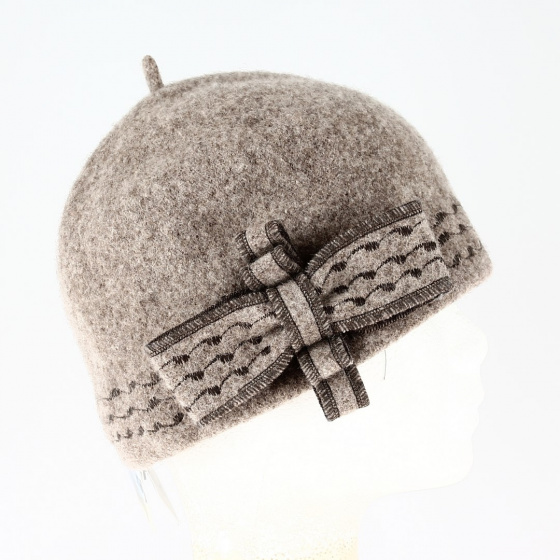 Béret - Bonnet Laine avec nœud beige - Traclet Béret - Bonnet Laine avec nœud beige - Traclet