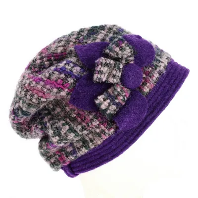Béret - Bonnet Laine violet avec nœud - Traclet