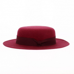 Felt wool red boater in front