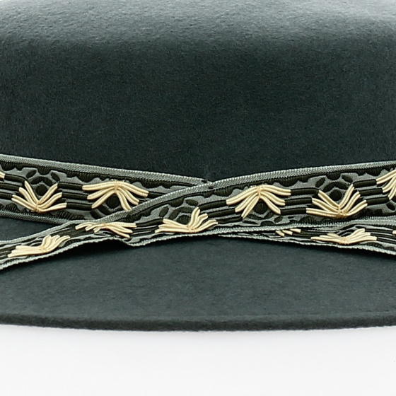 Canotier Feutre laine vert détail - Traclet