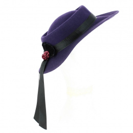Felt wool straw hat purple in front - Traclet