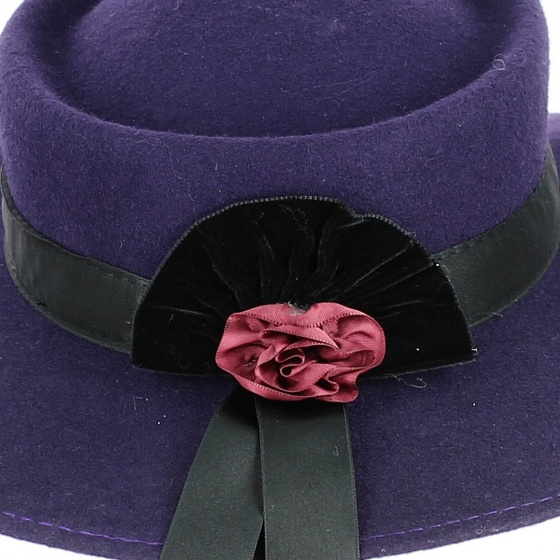 Canotier Feutre laine violet  détail - Traclet Canotier Feutre laine violet  détail - Traclet
