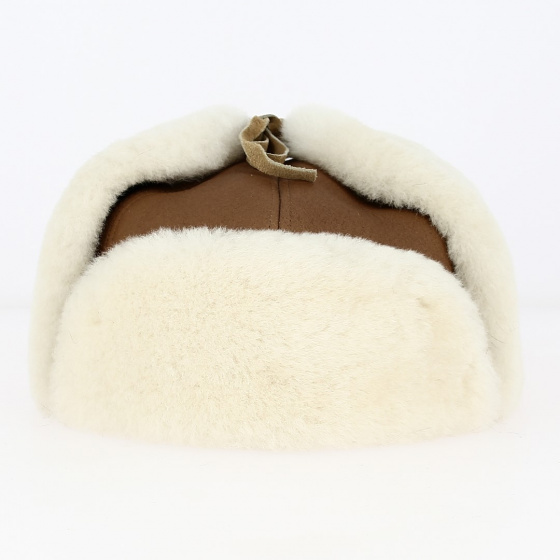 Chapka Stanislas Brown leather & Beige wool closed- Traclet