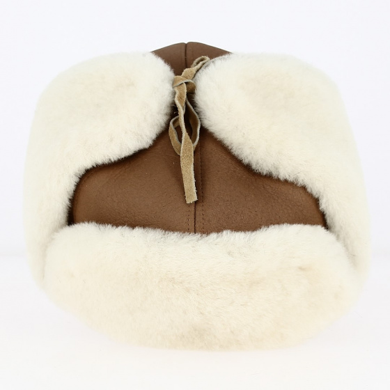 Chapka Stanislas Cuir Marron & Laine beige  fermée - Traclet