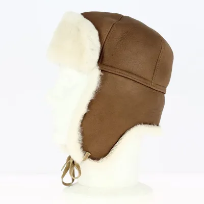 Chapka Stanislas Cuir Marron & Laine beige - Traclet