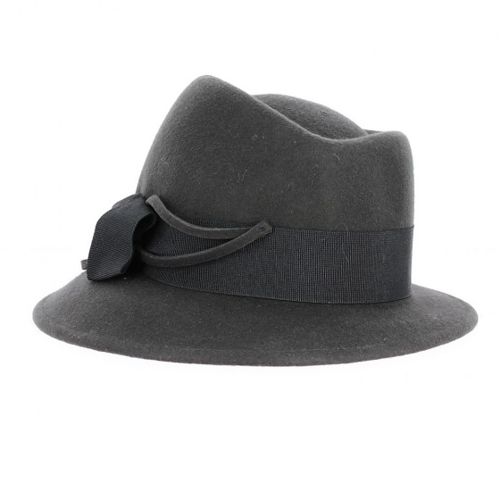 Chapeau cloche feuille feutre laine gris avant- Traclet Chapeau cloche feuille feutre laine gris avant- Traclet