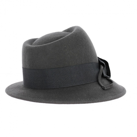 Chapeau cloche feuille feutre laine gris arrière - Traclet Chapeau cloche feuille feutre laine gris arrière - Traclet
