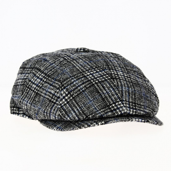Casquette laine et soie à carreaux grise - Borsalino