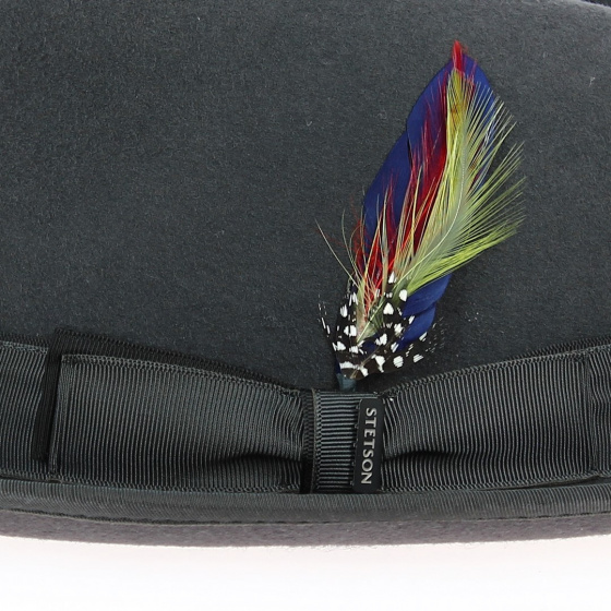 Chapeau Fedora Woolfelt laine Anthracite détail - Stetson