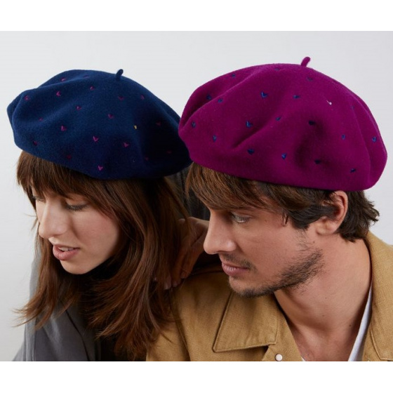 Sagan Patterned Wool Beret Violine - Laulhère - Made In France