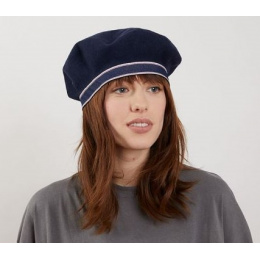 Basque Summer Beret Plaser Navy Blue Cotton - Laulhère