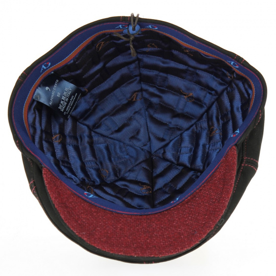Casquette Bec de Canard Cuir noir dessous visière bordeaux - Alfonso d'Este