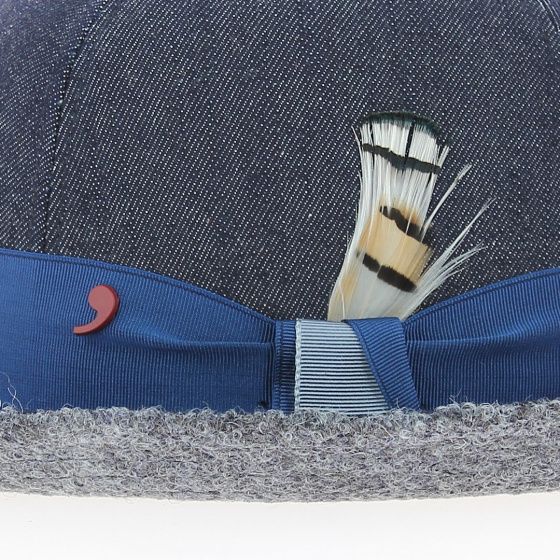 Blue cotton bowler hat Jean detail - Alfonso d'este
