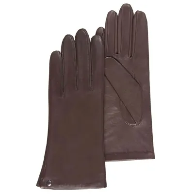 Women's brown silk lined leather gloves- Isotoner