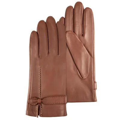 Gants Femme Cuir Doublée Soie Cognac - Isotoner