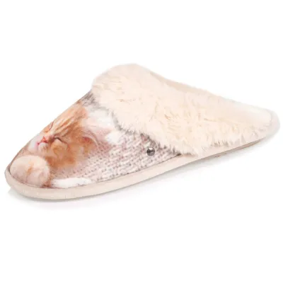Chaussons Mules Femme Imprimé Chat -  Isotoner