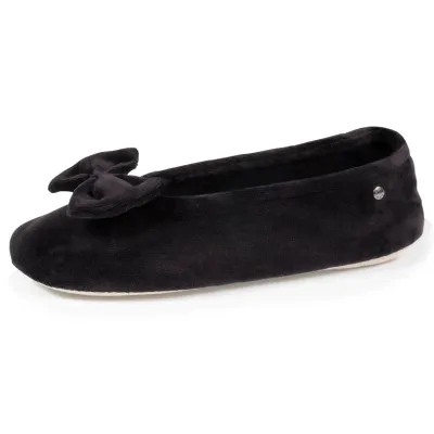 Chaussons Ballerines Femme Nœud Noir  - Isotoner  - Boutique Traclet Reference : 17020| Chapellerie Traclet