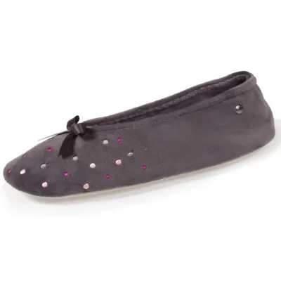 Chaussons Ballerines Femme Pois Brodé  Gris - Isotoner