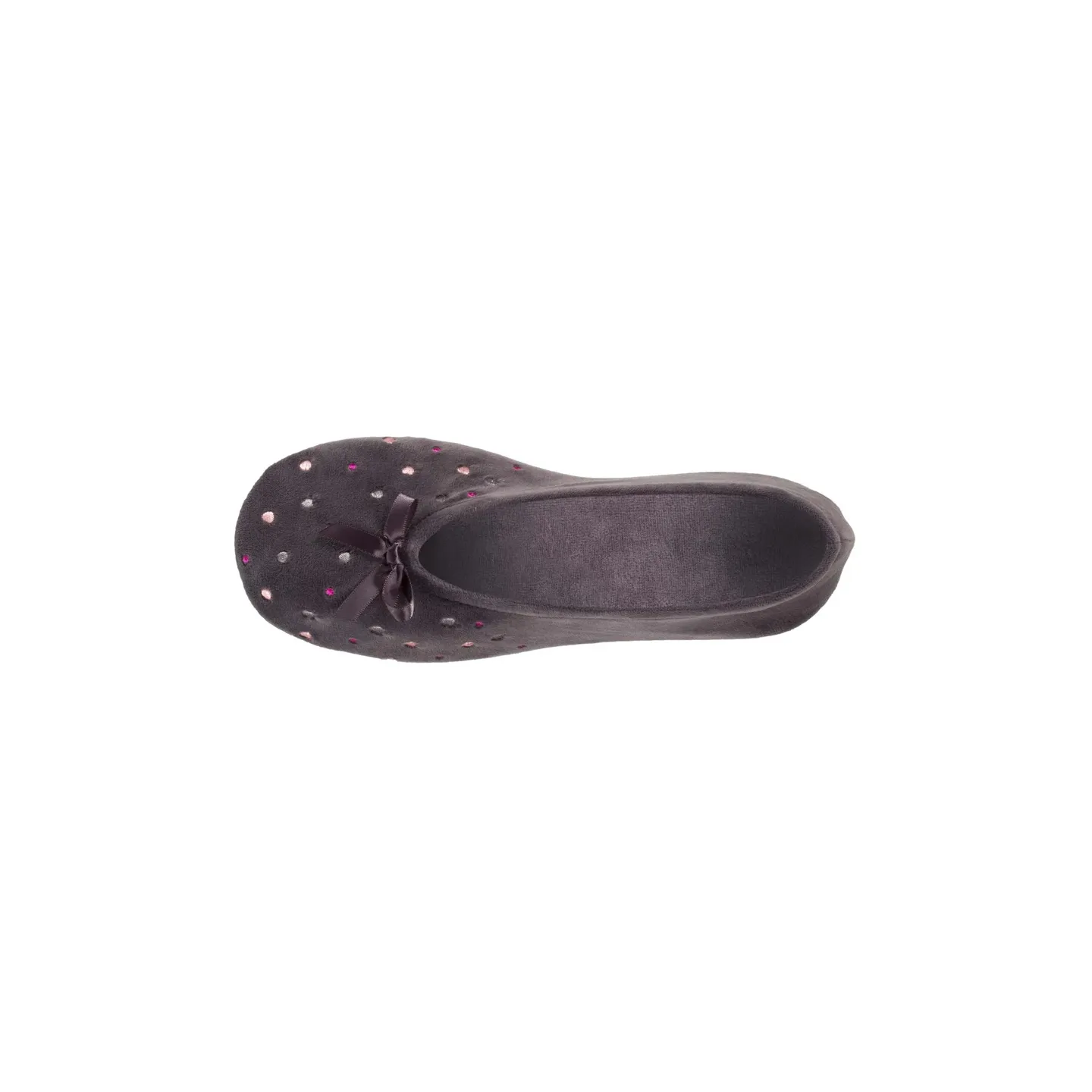Chaussons Ballerines Femme Pois Brodé  Grise  - Isotoner  - Boutique Traclet Reference : 17024| Chapellerie Traclet