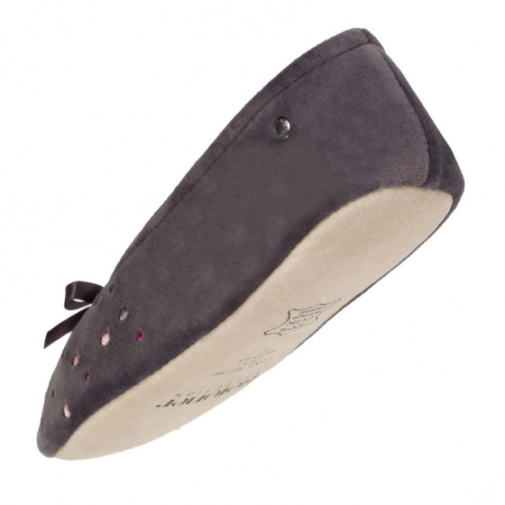 Chaussons Ballerines Femme Pois Brodé  Grise  - Isotoner