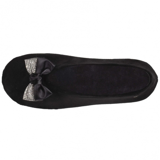 Women's Ballet Slippers with Black Rhinestone Bow - Isotoner Women's Ballet Slippers with Black Rhinestone Bow - Isotoner