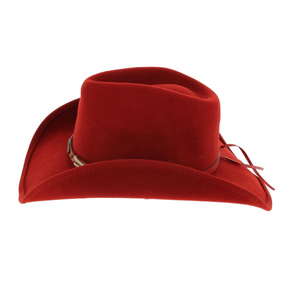 Chapeau Western - Cowboy Feutre Laine Rouge - Traclet