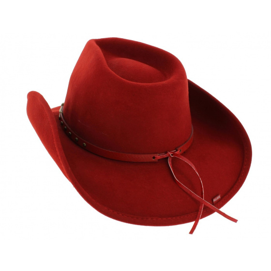 Chapeau Western - Cowboy Feutre Laine Rouge - Traclet