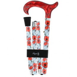 Folding Cane with Poppy Motifs - Fayet
