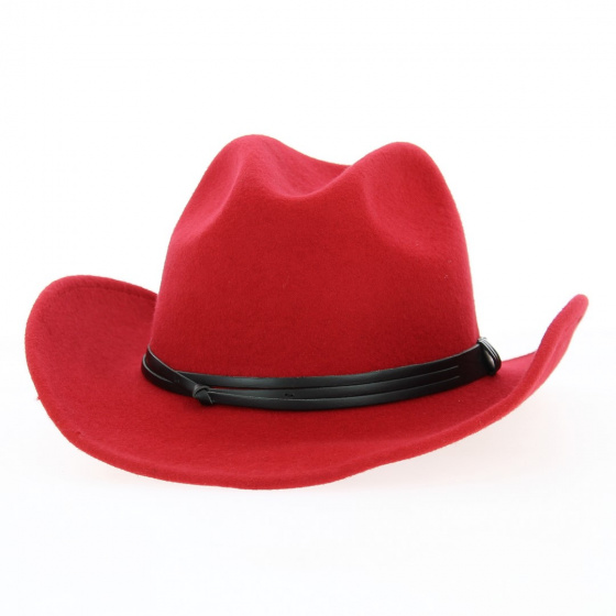Chapeau Cowboy Feutre Laine Rouge - Traclet