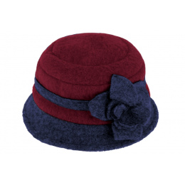 Lucie Cloche Hat Blue & Bordeaux Wool - Traclet