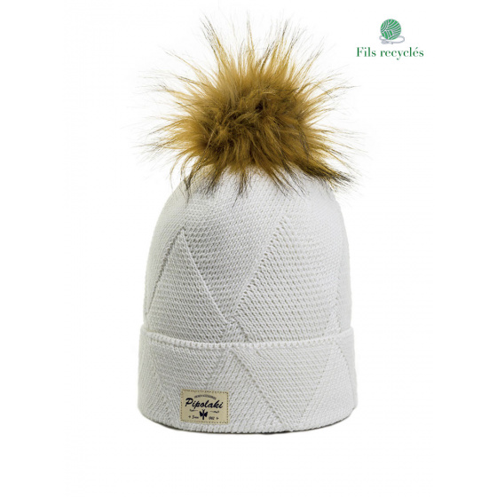 Agena White Pompon Hat - Pipolaki
