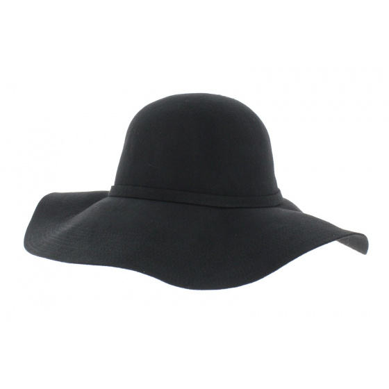 Monique Wide-Brim Hat in Black Wool Felt - Traclet