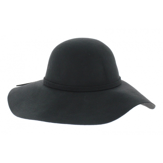 Monique Wide-Brim Hat in Black Wool Felt - Traclet