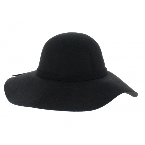 Monique Wide-Brim Hat in Black Wool Felt - Traclet