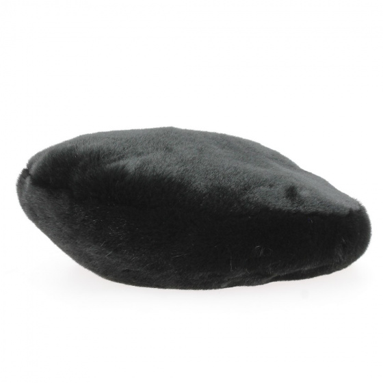 Black Faux Fur Beret - Traclet