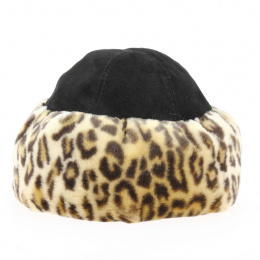 Ivanova Toque Black Leather & Leopard Faux Fur - Traclet