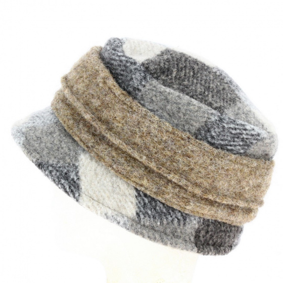 Plaid Wool Cloche Hat with Fleece Lining - Traclet