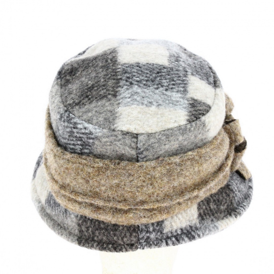 Plaid Wool Cloche Hat with Fleece Lining - Traclet