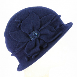 Cloche Hat Zaus Wool Felt Navy - Traclet