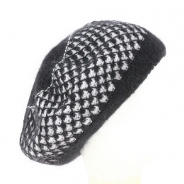 Béret - Bonnet Tricot Angora Losange Bi-couleur Noir et gris - Traclet