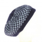 Beret - Knit hat Angora Losange Bi-color Navy and light blue - Traclet
