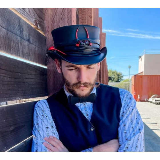 Black Leather Marlow Top Hat - Head'n Home Black Leather Marlow Top Hat - Head'n Home