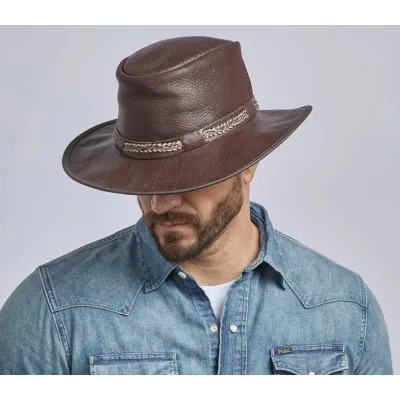 Traveller Bison Brown Leather Hat - American Hat Makers