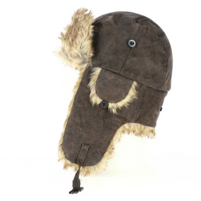 Chapka Cuir Marron & Fausse Fourrure - Traclet