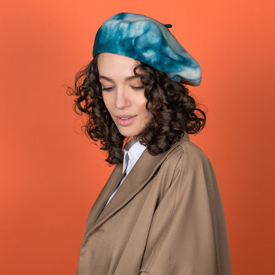 Petrol Blue Tie-Dye Basque Beret - Kopka