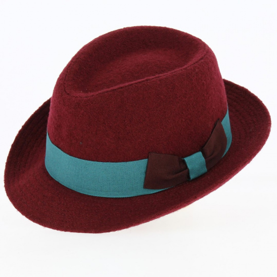 Trilby / Porkpie hat Burgundy wool - Traclet