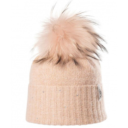 Betty Wool Pale Pink Fur Pompon Beanie - Kristo