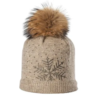 Bonnet Lara Lurex Kristo Femme Pompon Fourrure Racoon Doublure Traclet TAUPE Reference : 17376| Chapellerie Traclet