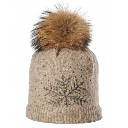 Fur Pompom Beanie Lara Lurex Taupe - Kristo