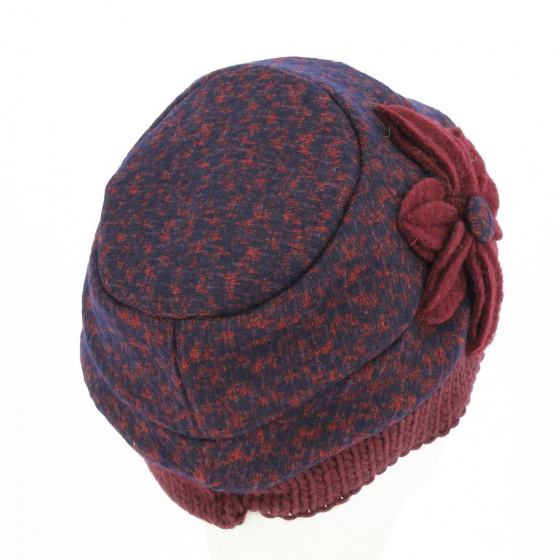Bonnet toque Laine avec fleur Bordeaux - Traclet Bonnet toque Laine avec fleur Bordeaux - Traclet